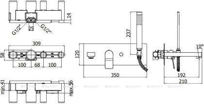 Смеситель для ванны с душем Paffoni Tilt TI001CR (с внутренней частью)