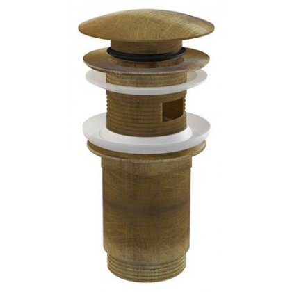 Донный клапан сифона для умывальника CLICK/CLACK 5/4", цельнометаллический с переливом и большой заглушкой, бронза-антик