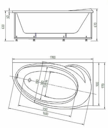 Ванна  Бетта 170 прав.пустая без фр.экр. Ванна  Бетта 170 прав.пустая без фр.экр.