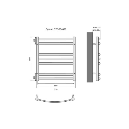 Полотенцесушитель водяной Aquatek (Акватек) Лугано П7 500х600 мм, подключение нижнее/диагональное, сверхпрочная пищевая нержавеющая сталь AISI 304L, гарантия 10 лет