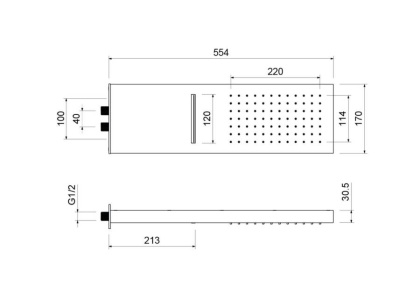 Настенный верхний душ 2 jet 550*170*30 мм AQUATEK, матовый черный AQ2085MB 