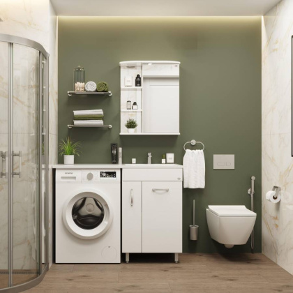 Шкаф-зеркало Onika Карина 55 белый, правый, с подсветкой