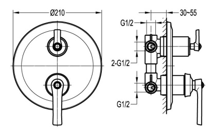 LIBERTY-F-VDIM3-01 Встраиваемый смеситель c 3-х позиционным переключателем, хром