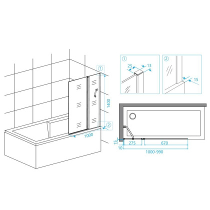 Шторка на ванну RGW Screens SC-11 100x140 профиль Хром стекло прозрачное
