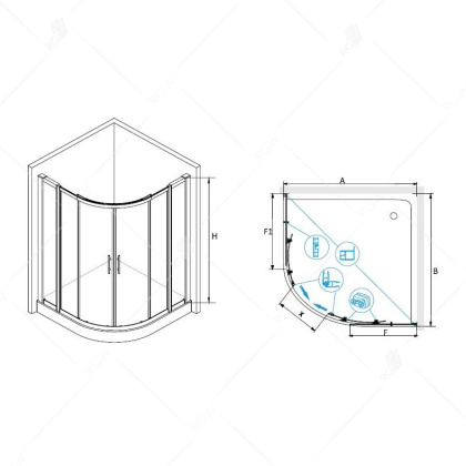 Душевой уголок RGW HO-512, 030651233-11, 130 х 130 x 195 см, четверть круга, дверь раздвижная, стекло прозрачное, хром