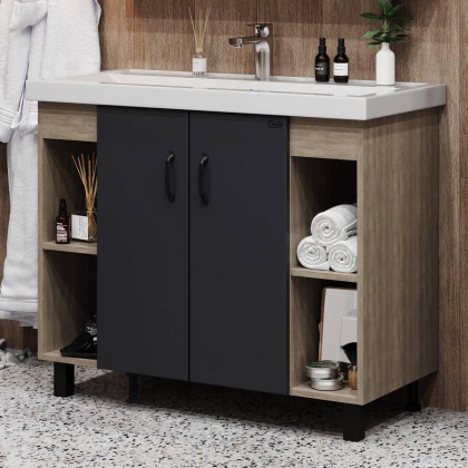 Тумба Onika Тимбер 100 напольная, серая мат./дуб сонома (ум. Фостер 100)