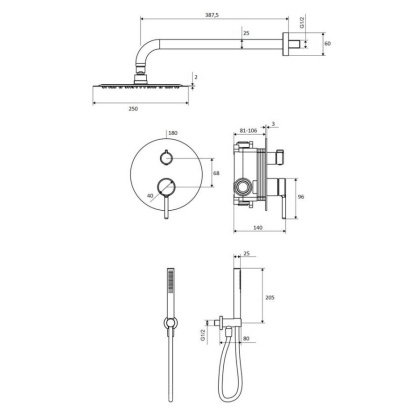 Система для душа скрытого монтажа EXCELLENT Pi AREX.SET.1247BL (черный мат)