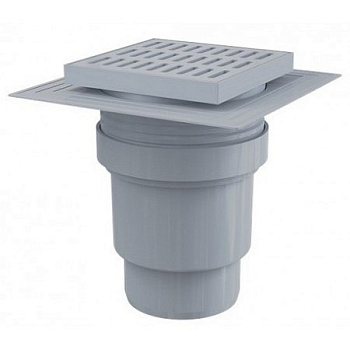 Сливной трап 150×150/110 мм прямой сток, решетка серая, воротник изоляции 2–го уровня, гидрозатвор мокрый  Сливной трап 150×150/110 мм прямой сток, решетка серая, воротник изоляции 2–го уровня, гидрозатвор мокрый