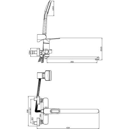 Смеситель Rossinka RS46-32 для ванны универсальный