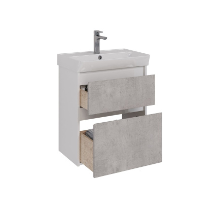 Тумба Lemark COMBI 60см под 1 раковину, подвесная/напольная, 2 ящика, цвет фасада: Бетон, цвет корпуса: Белый глянец