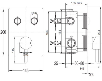 Смеситель для душа скрытого монтажа OMNIRES Y Y1235GCCR (хром) Смеситель для душа скрытого монтажа OMNIRES Y Y1235GCCR (хром)