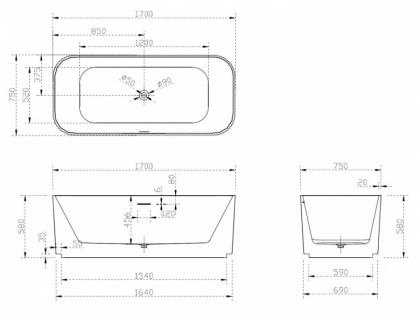 Акриловая ванна Abber 170х75 AB9363-1.7 Акриловая ванна Abber 170х75 AB9363-1.7