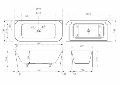 Акриловая ванна Abber 160х75 AB9223-1.6 Акриловая ванна Abber 160х75 AB9223-1.6