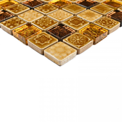 Мозаика стеклянная с камнем Morocco Gold (чип 8*23*23) 300*300(11шт.-0.99м2), м2 Мозаика стеклянная с камнем Morocco Gold (чип 8*23*23) 300*300(11шт.-0.99м2), м2