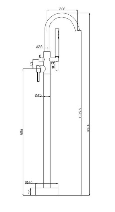 NOVA Напольный смеситель для ванны, чёрный матовый, NOV-FMT-NERO