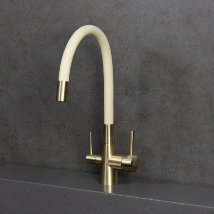 Смеситель для кухни с гибким изливом, с подключением к фильтру питьевой воды, латунь/бронза/бежевый