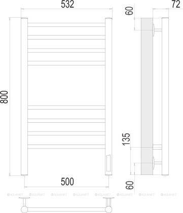 Полотенцесушитель Terminus Аврора П8 500х800 электро КС 9003 матовый 