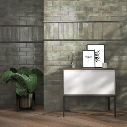 Плитка настенная 9041 Тракай зеленый темный глянцевый 8.5*28.5*8.5 (44шт\1.07м2), м2