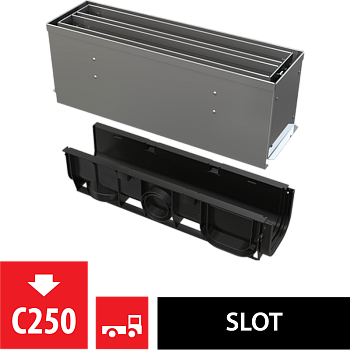 Щелевой дренажный канал с симметричной сервисной надставкой 160 мм, нержавеющая сталь