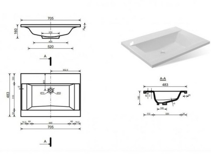 Раковина "Рава 70" 700х480