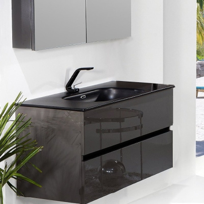 Тумба без раковины Vallessi 80*46cm АНТРАЦИТ глянец 2 полки 837-080-A glossy Boheme