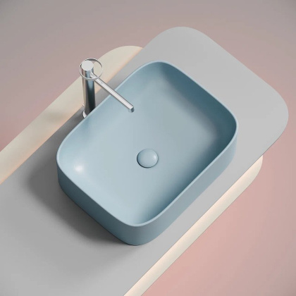 Умывальник чаша накладная прямоугольная (цвет Голубой Матовый) Element 505*380*150мм