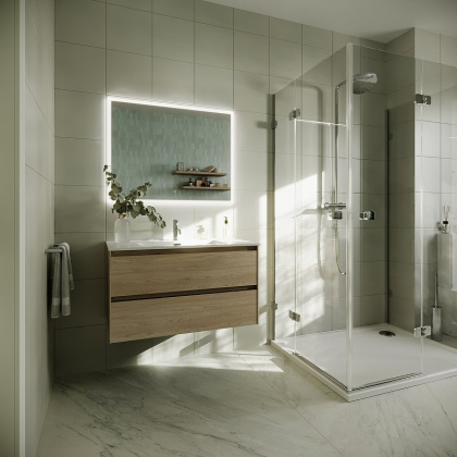 Тумба подвесная SANCOS Cento 890х450х500, c двумя ящиками оснащенными доводчиками, карпатская ель, арт. CN90KE Тумба подвесная SANCOS Cento 890х450х500, c двумя ящиками оснащенными доводчиками, карпатская ель, арт. CN90KE