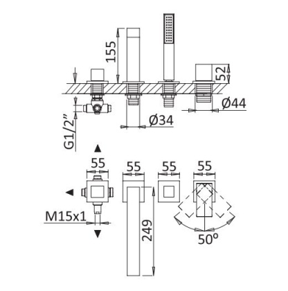 PORTA-BVDM4-SS Смеситель на борт ванны врезной, на 4 отверстия, исполнение sunset PORTA-BVDM4-SS Смеситель на борт ванны врезной, на 4 отверстия, исполнение sunset