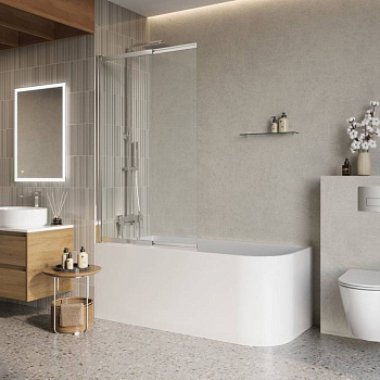 LUCE-VF-11-90/145-C-Cr Душевая шторка на ванну, Условный размер, мм:900x1450 Габариты с диапазоном регулировок, мм:900-915 