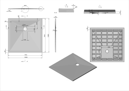 Поддон для душа из искусственного камня VST-4SR1010A, 1000*1000*25, антрацит Поддон для душа из искусственного камня VST-4SR1010A, 1000*1000*25, антрацит