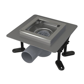 Сливной трап из нержавеющей стали 130×130 мм боковой сток, без pешетки, гидрозатвор мокрый