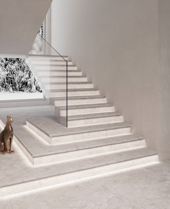 Ступень L из керамогранита MYSTICAL CHARM BIANCO 32х120 MATT с подступенником