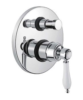 APHRODITE-VDIM2-03/24-Bi Встраиваемый однорычажный смеситель для душа с переключателем, исполнение золото 24 карат, ручки белые