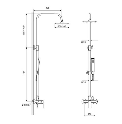 Система для душа наружного монтажа EXCELLENT Rain Glad ARAC.1181CR (хром)