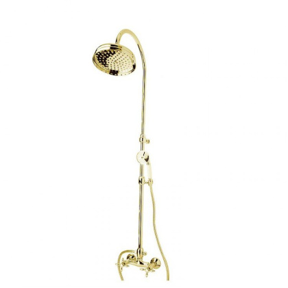 NOSTALGIA-CD-03/24-Bi Душевая стойка со смесителем, верхним и ручным душем Исполнение: Золото 24 карат, Ручки: Белые 