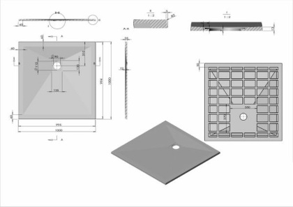 Поддон для душа из искусственного камня VST-4SR1010G, 1000*1000*25, серый Поддон для душа из искусственного камня VST-4SR1010G, 1000*1000*25, серый