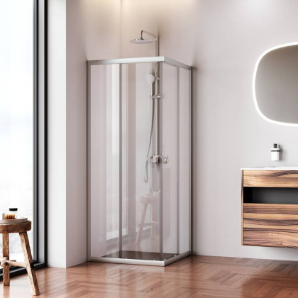 W87G-403-8080-МТ Sunny Душевое ограждание квадратное, раздвижные двери 80x80 серебро,стекло прозрачное