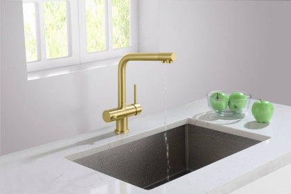 Смеситель Timo Saona 2396/17F для кухни с подключением фильтра, золото матовое