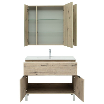 Мебель для ванной Aquanet Алвита New 100 1 ящик, 2 дверцы, дуб веллингтон белый