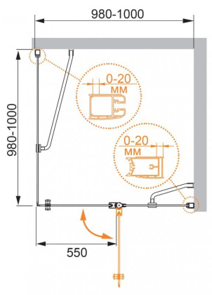 ELENA-W-A-12-100-P-Cr-L Душевой уголок