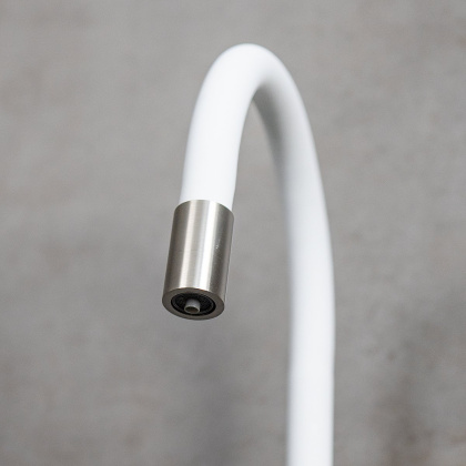 Смеситель для кухни с гибким изливом, с подключением к фильтру питьевой воды, латунь/никель/белый