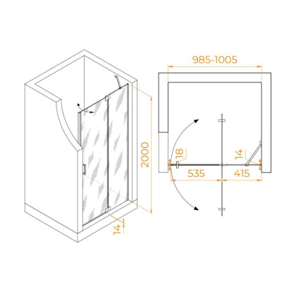 Душевая дверь 100*200 RGW HO-014-B Чёрный/Прозрачное/8 мм (EasyClean)