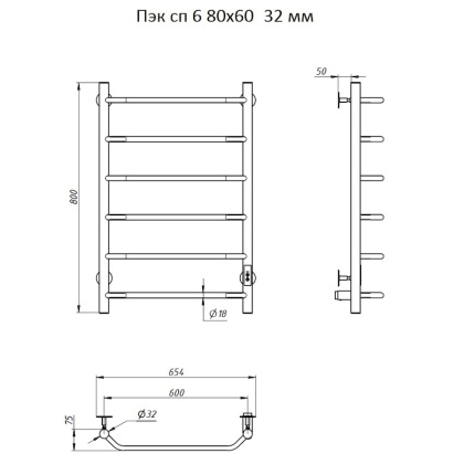 Полотенцесушитель Пэк сп 6 80х60 32 мм