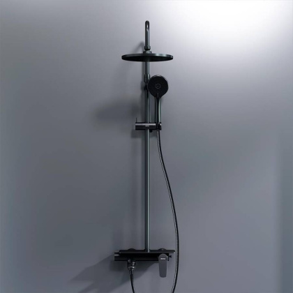 977730300 ДС Jupiter со смесителем полкой: верхний душ, ручной душ., штанга варио, чёрная