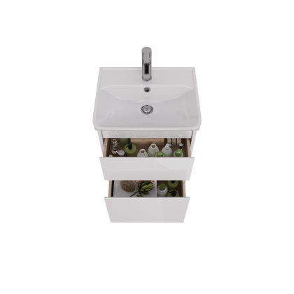 Тумба Lemark COMBI 50см под 1 раковину, подвесная/напольная, 2 ящика, цвет корпуса, фасада: Белый глянец