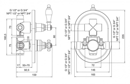 VENEZIA-VDIM2-T-01-Bi Встраиваемый термостатический смеситель на 2 выхода,с девиатором Исполнение: Хром, Ручки: Белая 