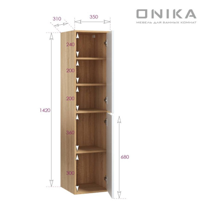 Пенал Onika Дайлер 35 подвесной белый/дуб сонома, универсальный Пенал Onika Дайлер 35 подвесной белый/дуб сонома, универсальный