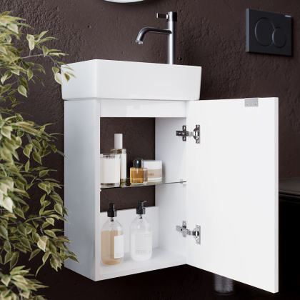 Тумба подвесная SANCOS Mini 355х205х500, с распашной дверцей, внутри 1 полка, белый глянец , арт.MN35WR Тумба подвесная SANCOS Mini 355х205х500, с распашной дверцей, внутри 1 полка, белый глянец , арт.MN35WR