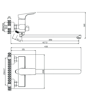 Смеситель д/ванны с длинным изливом PORTO, арт.11221PR