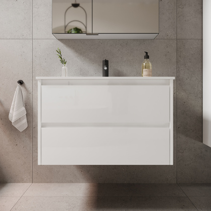 Тумба подвесная SANCOS Libra 790х450х500, c двумя ящиками оснащенными доводчиками, белый глянец , арт. LB80W Тумба подвесная SANCOS Libra 790х450х500, c двумя ящиками оснащенными доводчиками, белый глянец , арт. LB80W
